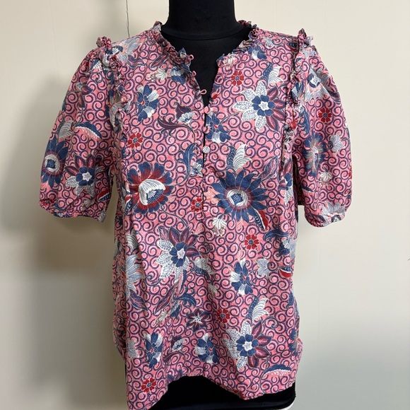 Loft Floral Ruffle & Button Top - Picture 2 of 7